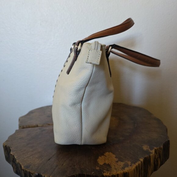 Fossil Pebbled Leather Tote Bag Cream Tan Zip Top Purse - Picture 11 of 16